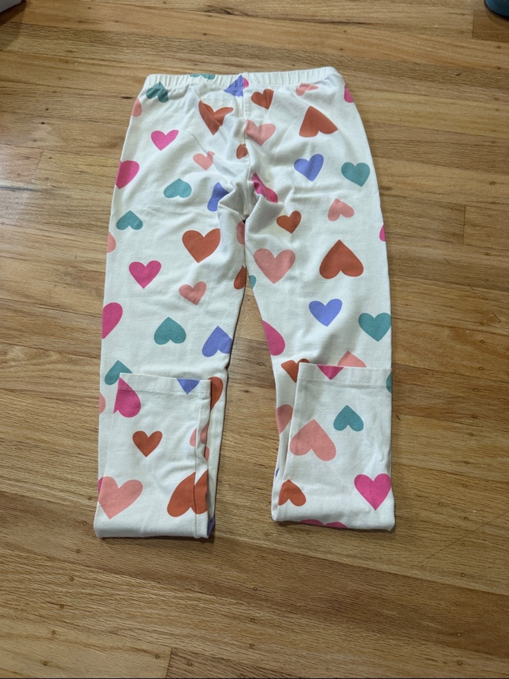 Cream Heart Print Kids Leggings
